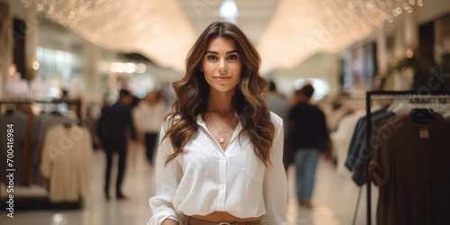 Fashion woman wearing modern clothes at shopping mall 