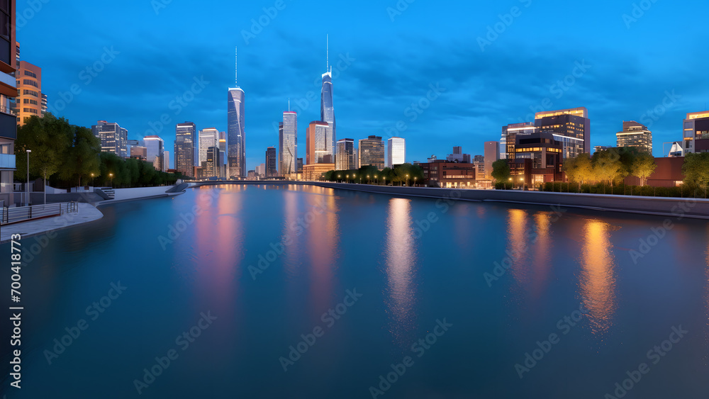 Modern city, dense building complex, eco-city