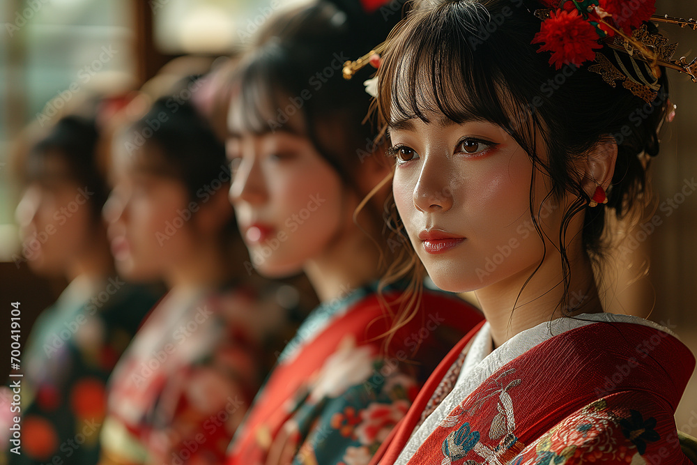 成人式で振り袖を着る女性 成人式で振り袖を着る女性