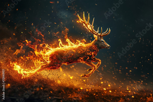 illustration of a flying super deer with fire powers © Angah