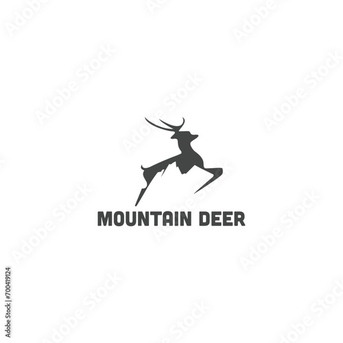 Mountain deer logo, illustration elk, barasingha symbol, chital sign, Cervinae vector, reindeer design for a company, outdoor team.