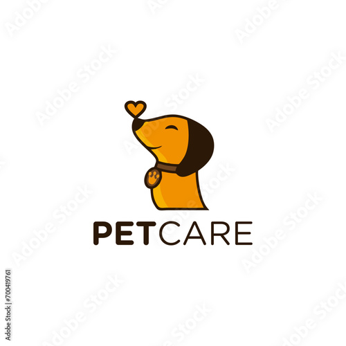 Petcare's cute modern logo, dog illustration, canine symbol, pooch design, and hound sign.