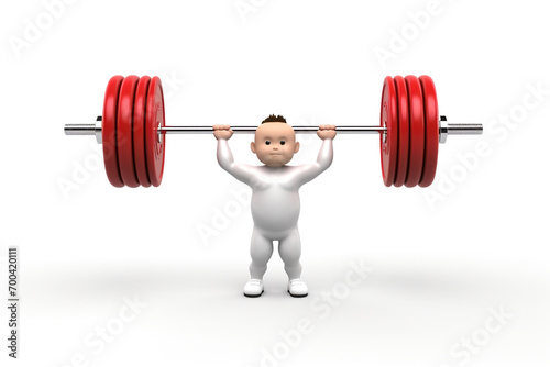 3d small people with a barbell Isolated on white background