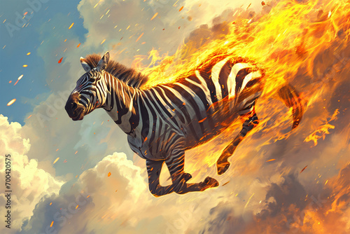 illustration of a flying super zebra with fire powers