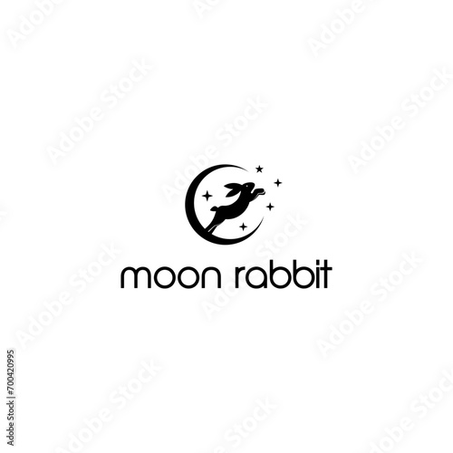 Moon rabbit logo illustration vector, bunny symbol, hare icon