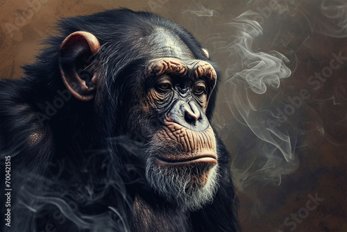 smoke style painting illustration like a chimpanzee