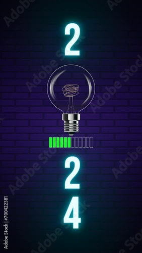 2024 glowing bulb battery. 2024 happy new year.