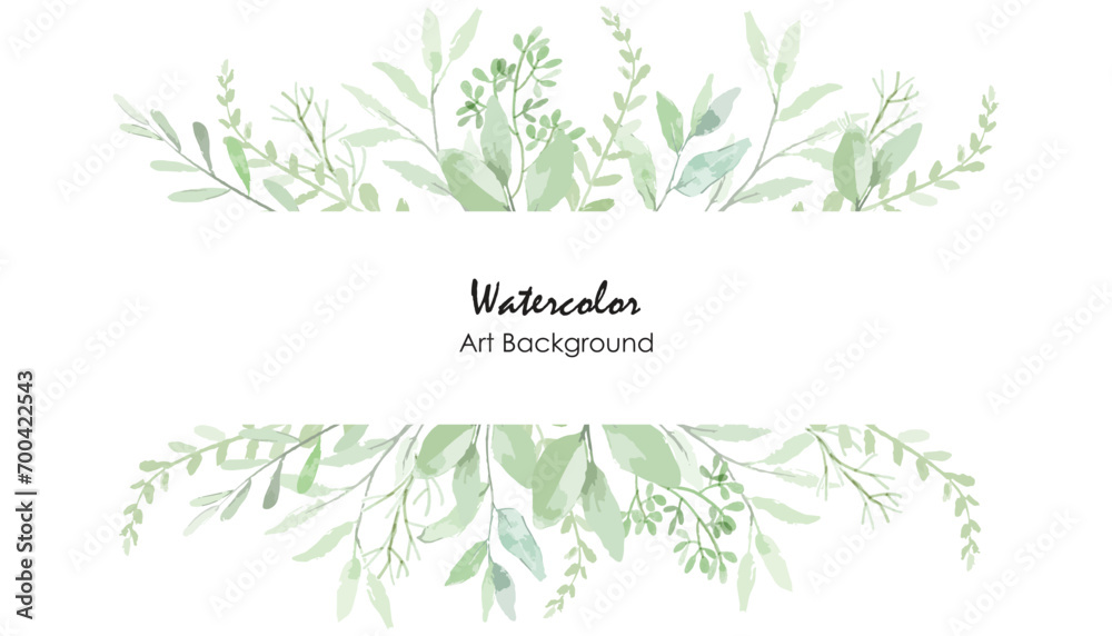 Obraz premium Watercolor leaves green frame. watercolor green leaves background design. Green leaves watercolor frame for wedding, birthday, card, background, invitation, wallpaper, sticker, etc.