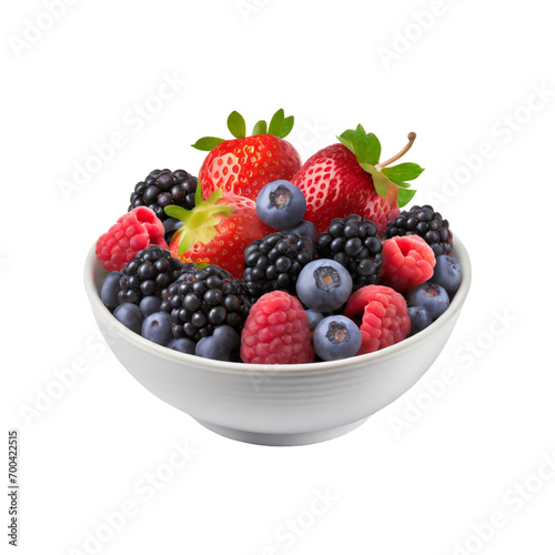 A bowl of mixed berries  with strawberries  blueberries  raspberries  and blackberries.