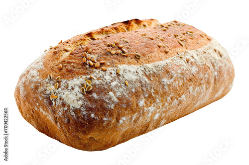 Loaf of whole cereal bread isolated on transparent background, top view
