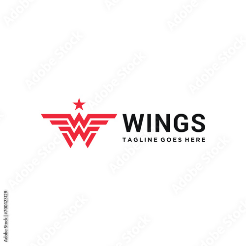 Initial Letter W Monogram Patterned Flying Wings Stars For Logo Design Inspiration Brand Business Template.
