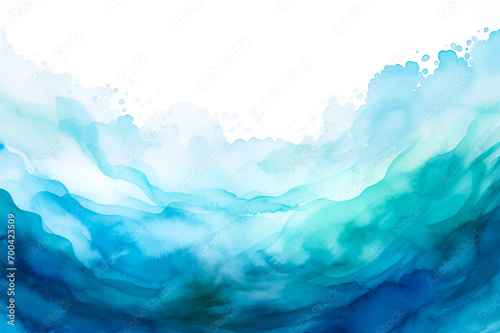Water surface ocean wave, blue, aqua, teal marble texture. Blue and white water wave web banner Graphic Resource as background for ocean wave abstract. Watercolor backdrop for copy space text by Vita - obrazy, fototapety, plakaty 