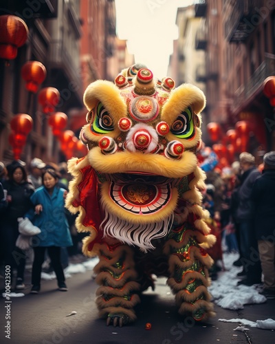 Traditional Chinese New Year Lion Dance Performance