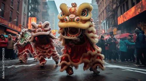 Traditional Chinese New Year Lion Dance Performance photo