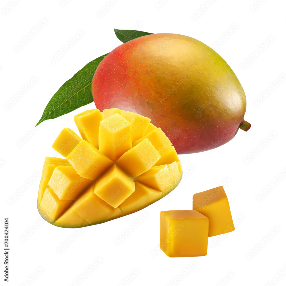 floating fresh mango fruit with floating fresh mango cube floating fresh mango fruit with floating fresh mango cube