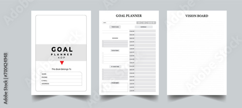 Goal Planner, Goals Tracker with cover page layout design template