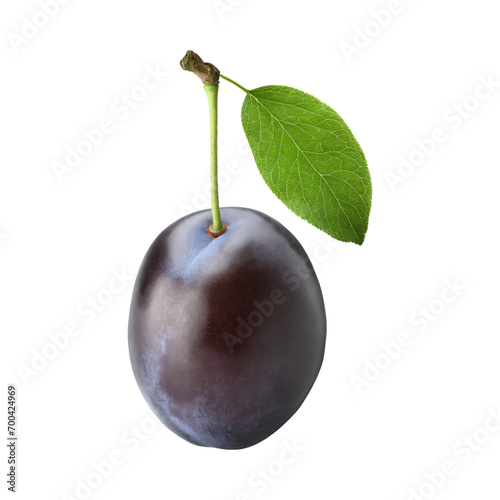 fresh plum, fresh leaf, without drop shadow, with isolated background