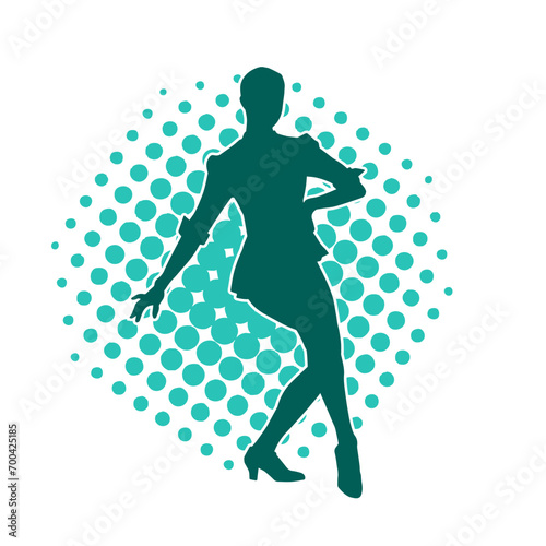 Silhouette of a female dancer in action pose. Silhouette of a woman dancing happily.