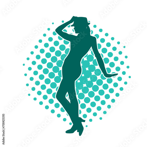 Silhouette of a female dancer in action pose. Silhouette of a woman dancing happily.