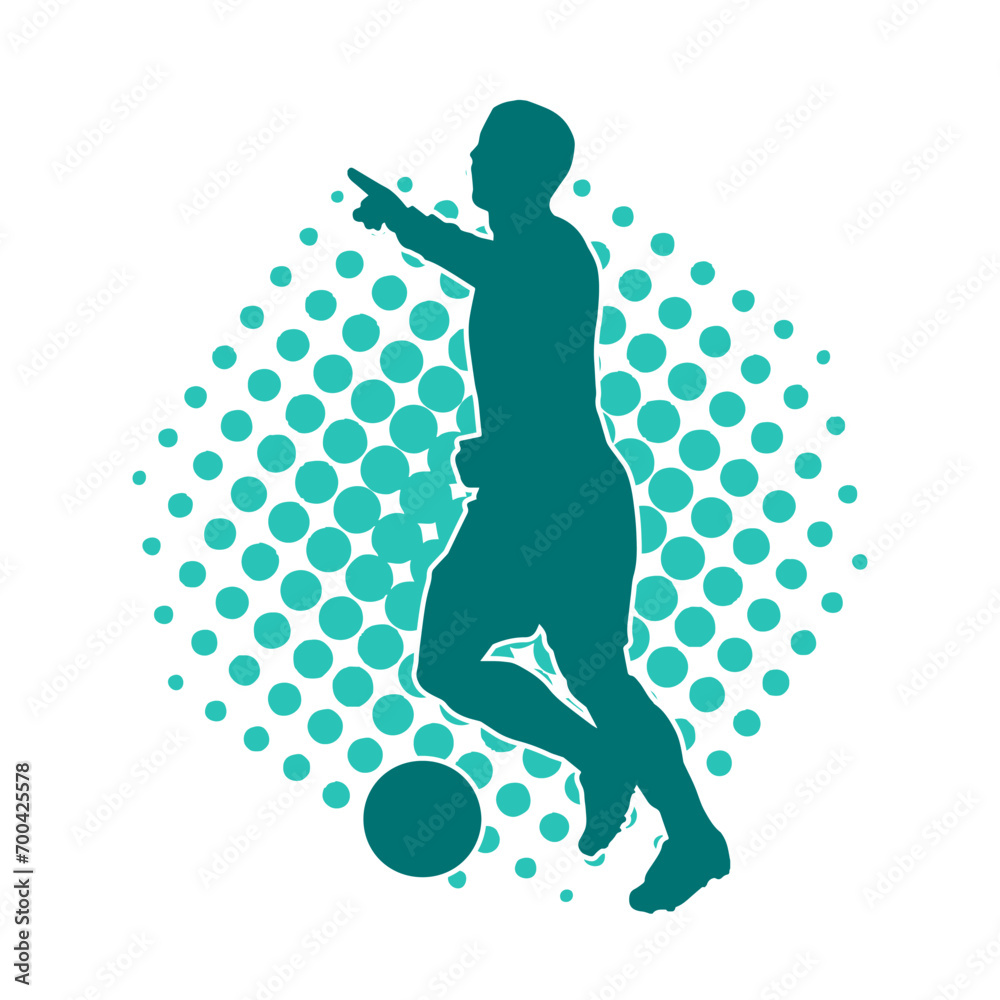 Silhouette of a male soccer player kicking a ball. Silhouette of a football player in action pose. Silhouette of a male soccer player kicking a ball. Silhouette of a football player in action pose.