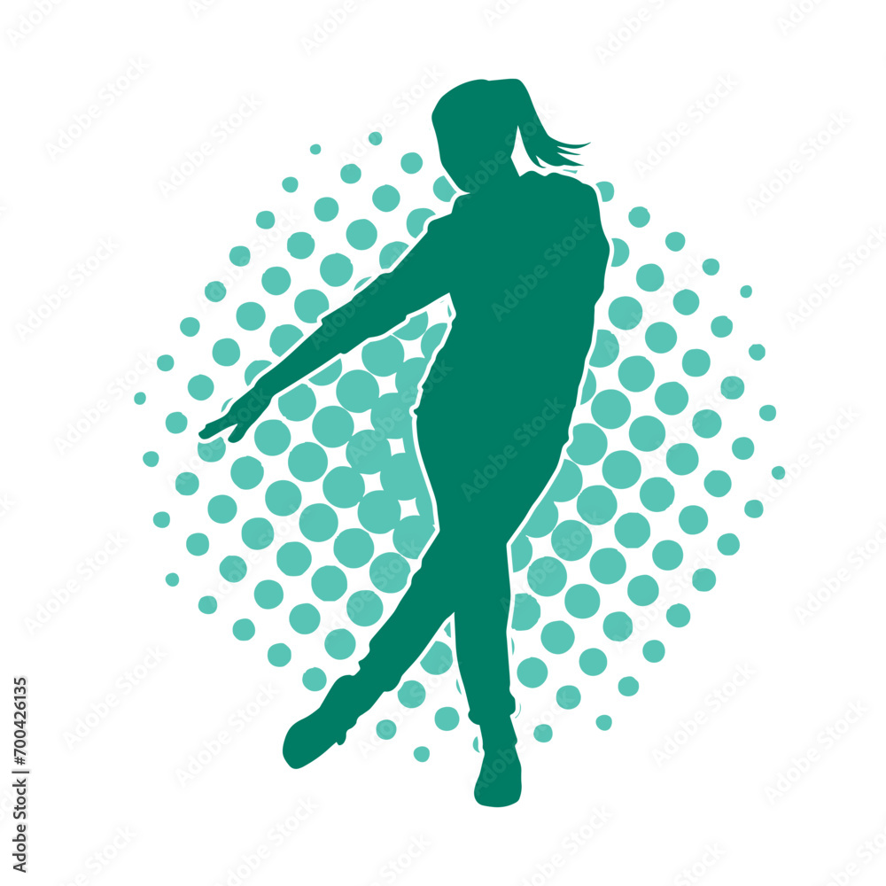 Silhouette of a casual female in a dancing pose. Silhouette of a dancer woman in action pose. Silhouette of a casual female in a dancing pose. Silhouette of a dancer woman in action pose.