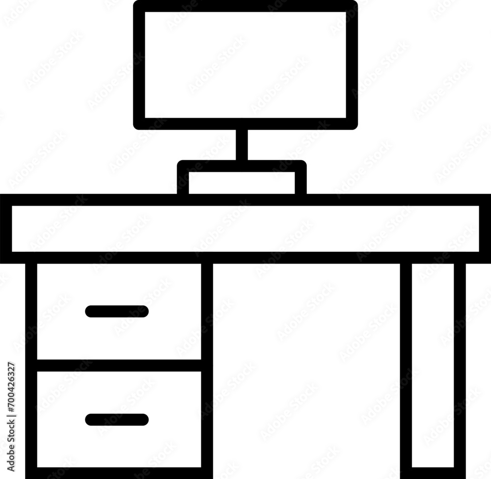 Computer on Table Vector Sign for Shops and Stores. Suitable for books, stores, shops. Editable stroke in minimalistic outline style. Symbol for design Computer on Table Vector Sign for Shops and Stores. Suitable for books, stores, shops. Editable stroke in minimalistic outline style. Symbol for design