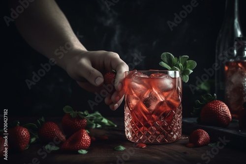 Quench thirst with a summer-perfect, fresh strawberry cocktail. Generative AI
