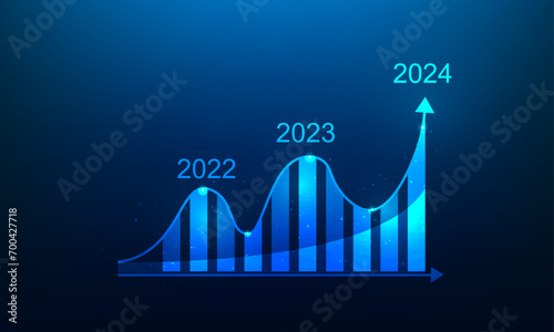 business graph trading 2024 investment increase on blue background. chart arrow growth digital technology. vector illustration fantastic design.