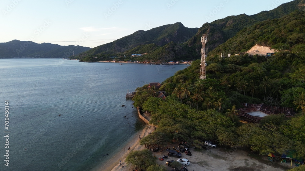 Aerial View of the Spectacular Kurnai Beach, Gorontalo, Indonesia. Scenic Aerial View of a Tropical Beach on the Island