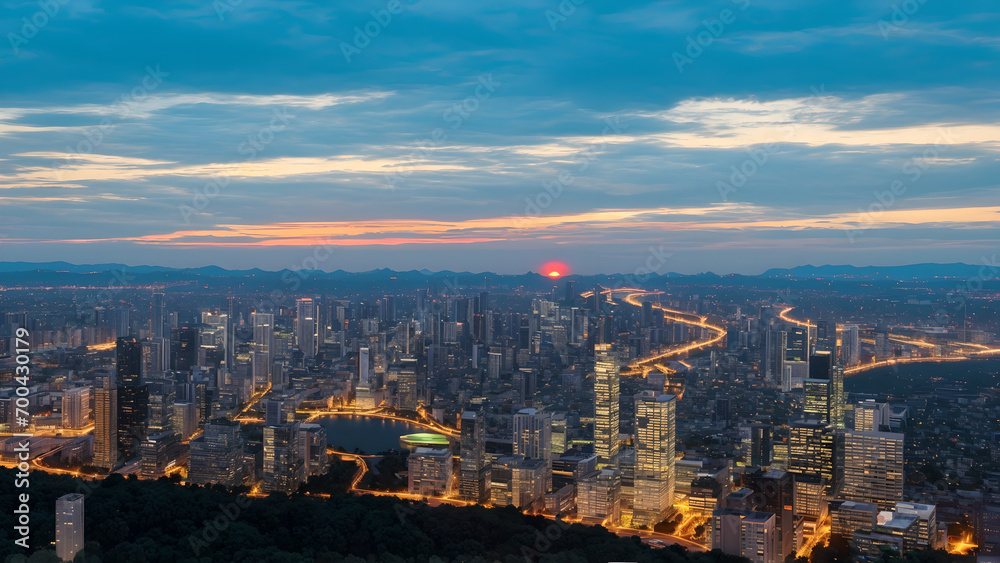 Fototapeta premium Modern metropolis, city skyline, urban architecture