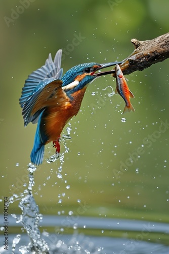 a big fish is catching a Kingfisher