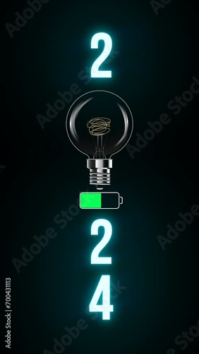 2024 glowing bulb battery. 2024 happy new year.