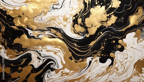 "Elegance Unveiled: A Luxurious Abstract Marble-Inspired Painting Texture Banner, where Black Waves Swirl and Gold Splashes Paint an Intricate Canvas of Opulence and Refined Texture."