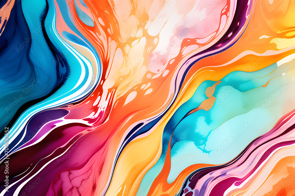 Closeup of abstract watercolor paint background texture with liquid fluid marbled paper texture banner texture. Generative AI (생성형 AI) Closeup of abstract watercolor paint background texture with liquid fluid marbled paper texture banner texture. Generative AI (생성형 AI)