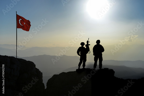 Turkish soldiers guarding the border line and representatives of peace