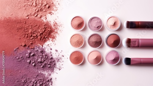 Various cosmetic powder isolated with copy space.