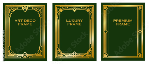 Art Deco gold frame, vintage gold frame, decorative frames, line geometric luxury frames wedding banner label card geometric background vector illustration