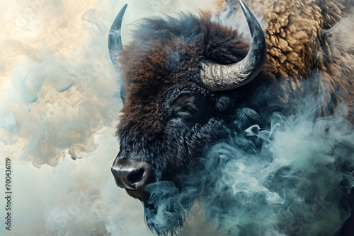illustration of a painting like a buffalo in smoke style