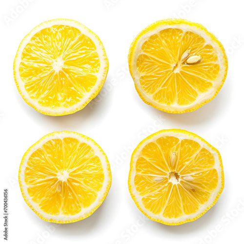 A set of sliced lemon isolated on white background. Top view.