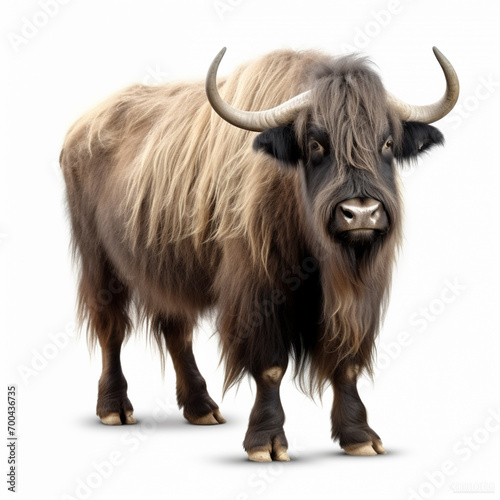 Yak isolated on white background. brown yak (Bos mutus). AI Generative photo