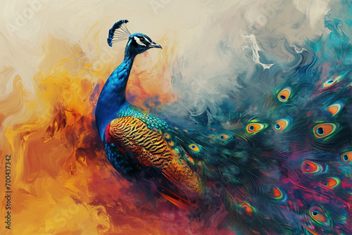 illustration of a painting like a peacock in smoke style photo