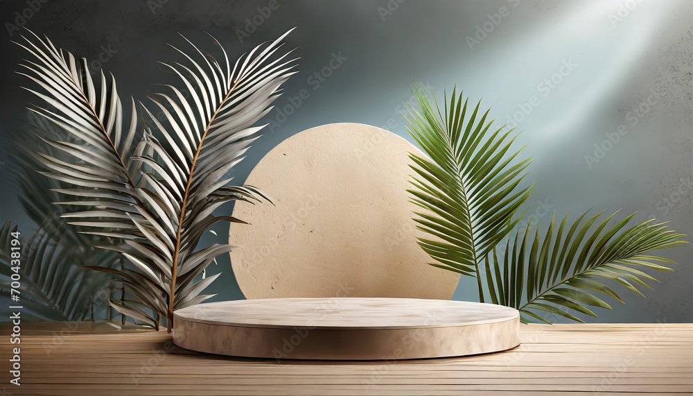 Tropical Triumph: 3D Podium with Palm Leaf Highlights