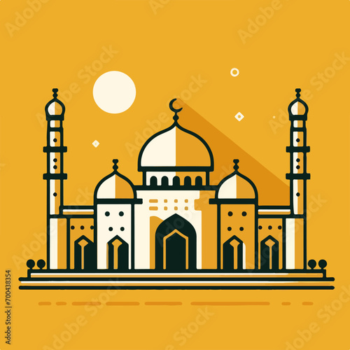 A flat design of a mosque. Suitable for Islamic event invitations, Eid greetings, and cultural diversity illustrations. Perfect for religious themed graphic designs