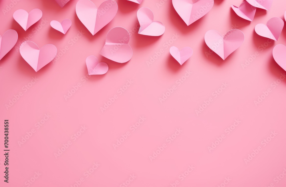 Pink paper hearts on a pink background