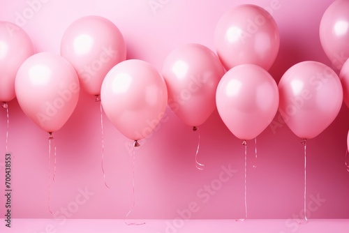 A bunch of pink balloons floating in the air