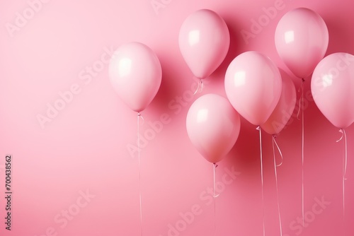 A group of pink balloons floating in the air