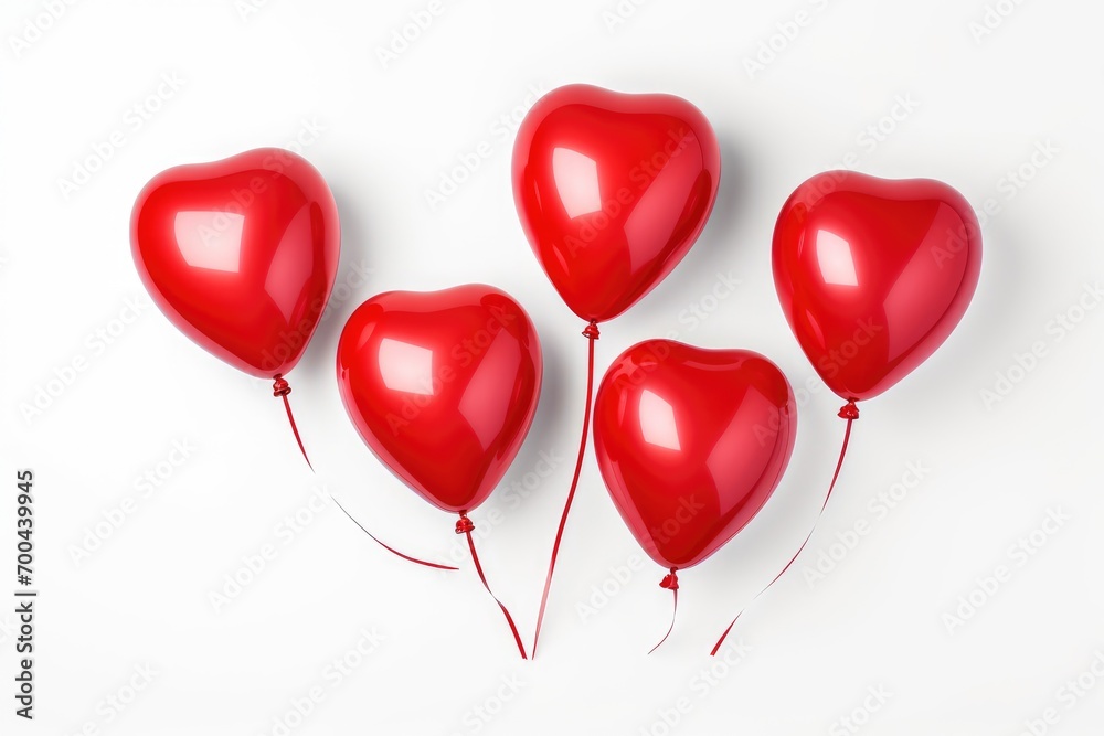 A group of red heart shaped balloons on a white background