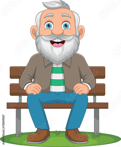 Happy grandfather sitting on a bench