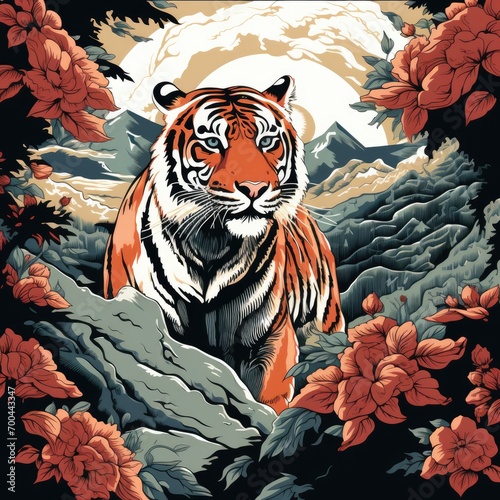 Art life of tiger in nature  Art of life animal block print style Art