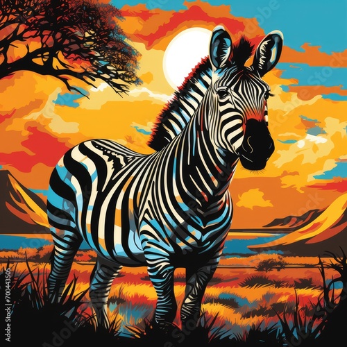  Art life of zebra in nature, Art of life animal block print style Art